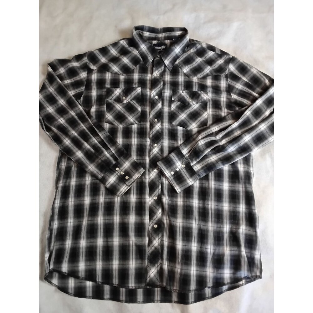 Vintage Y2K Wrangler Pearl Snap Western Shirt 2XT Plaid Long Sleeve 2XL Tall